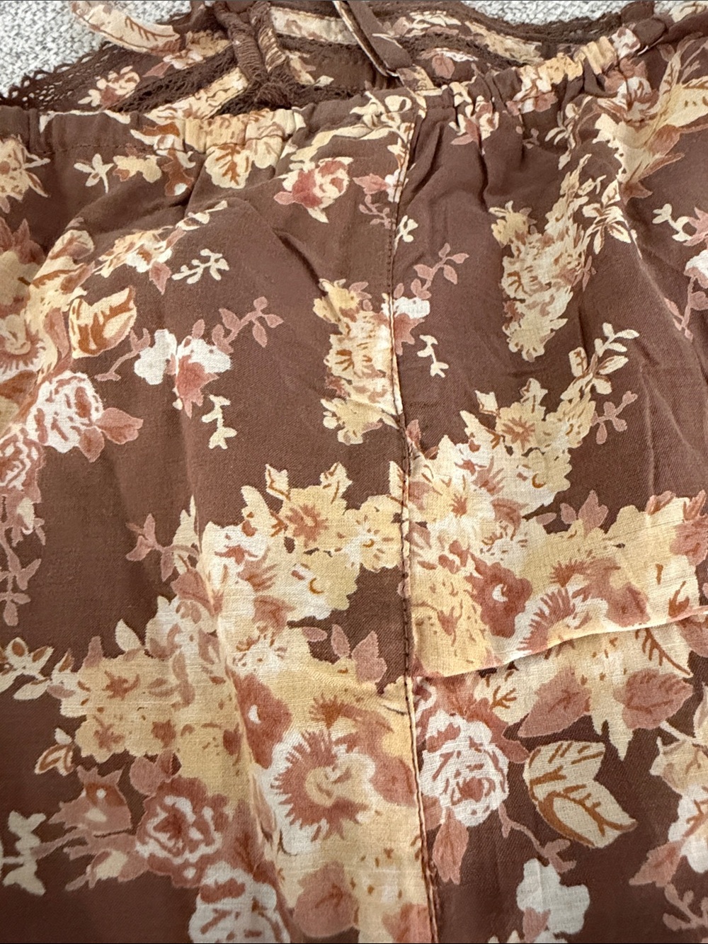 Lucky Brand Brown Floral Lace Trimmed Slip Midi Dress with Cream Print - Picture 16 of 16